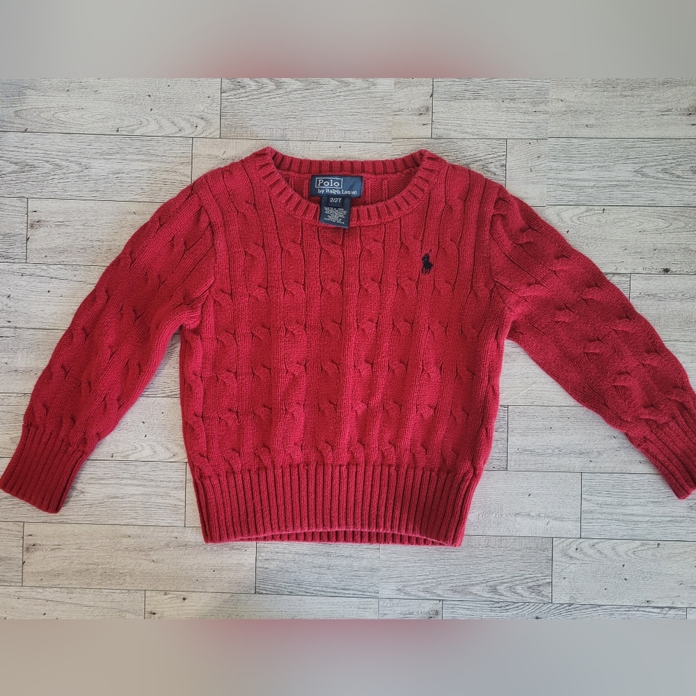 Polo by Ralph Lauren, Red cable knit sweater, size 2T